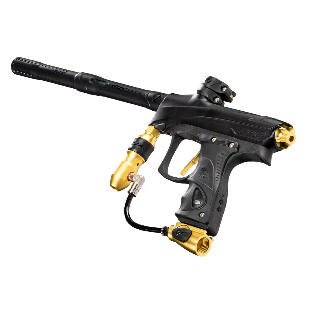 DYE RIZE CZR+ - Black/gold DUST paintball marker – opposite side view