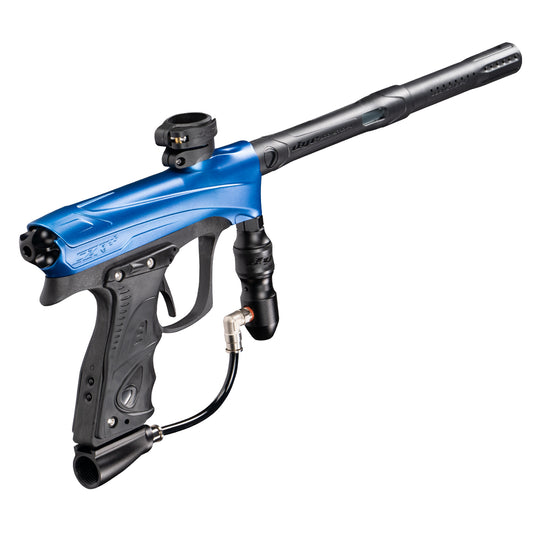 DYE RIZE CZR+ - Blue/black DUST paintball marker – angled side view