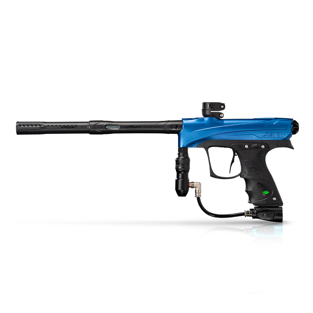 DYE RIZE CZR+ - Blue/black DUST paintball marker in Blue/Black Dust – front view, studio shot