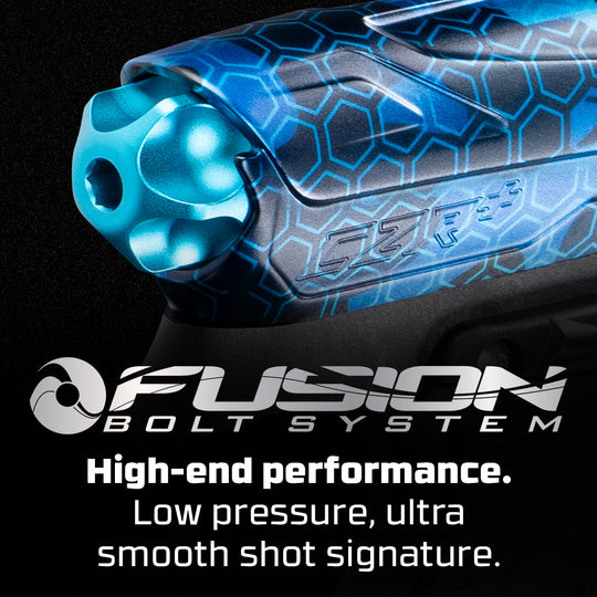 DYE RIZE CZR+ - Blue/black DUST paintball marker – color detail close-up