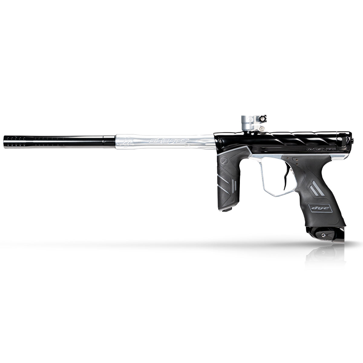 DYE DSR PRO Onyx paintball marker in Onyx Polish – front view, studio shot