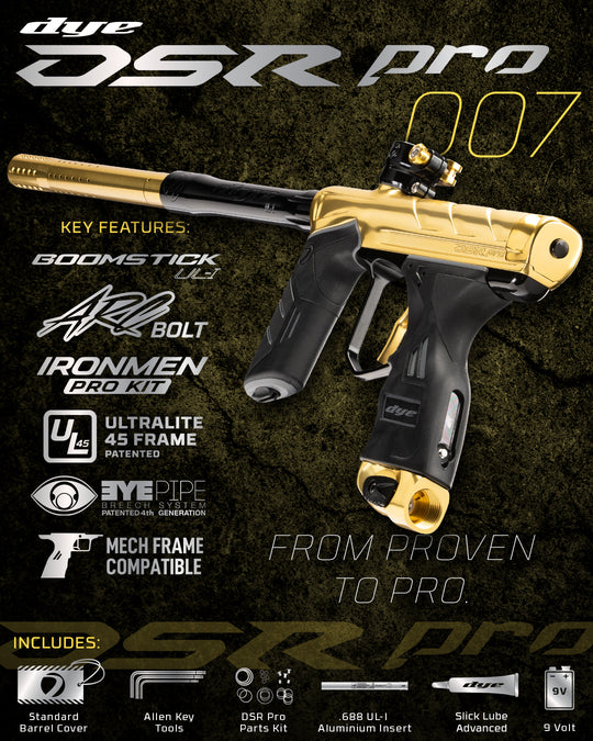DYE DSR PRO 007 paintball marker – angled side view