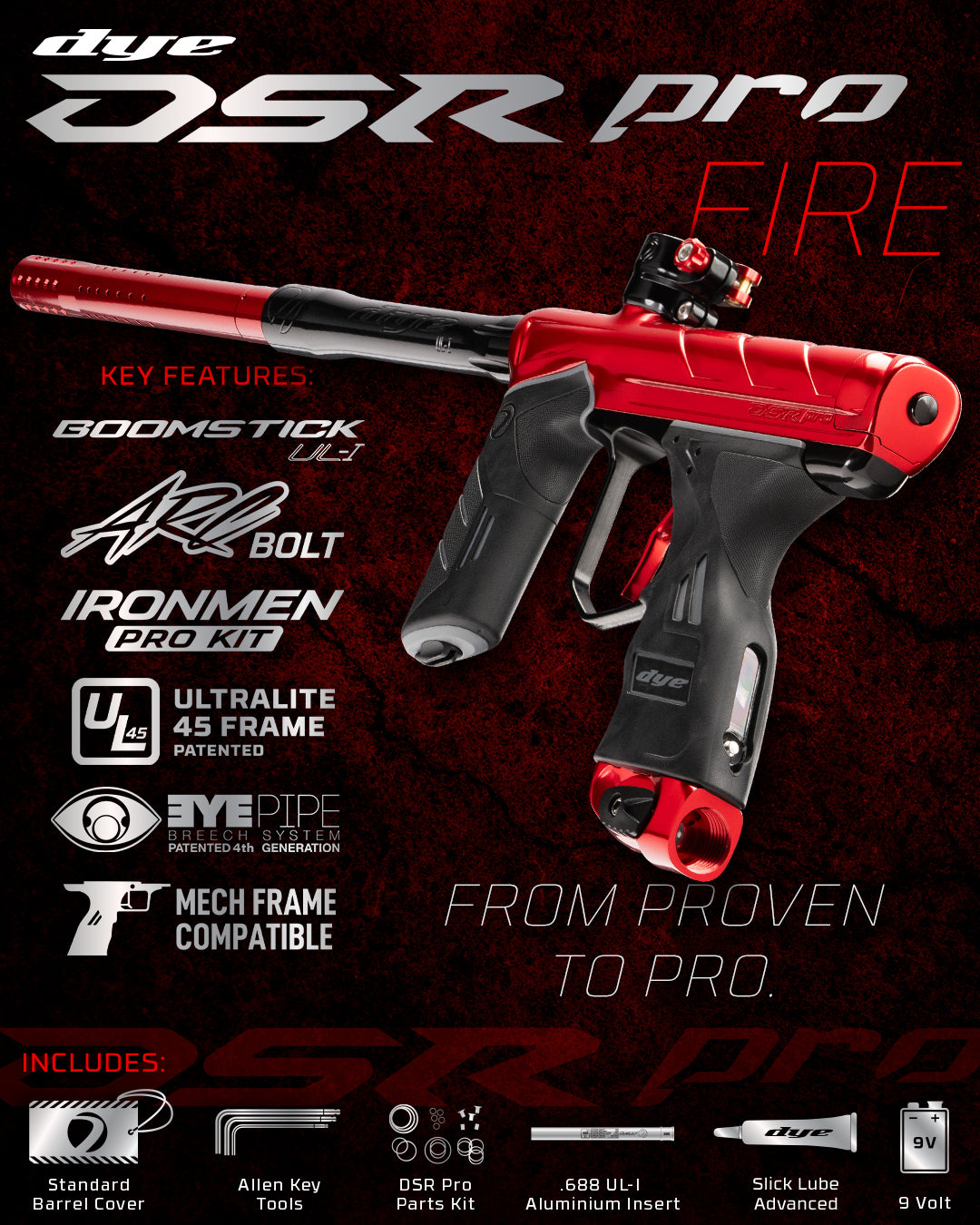 DYE DSR PRO Fire paintball marker – angled side view