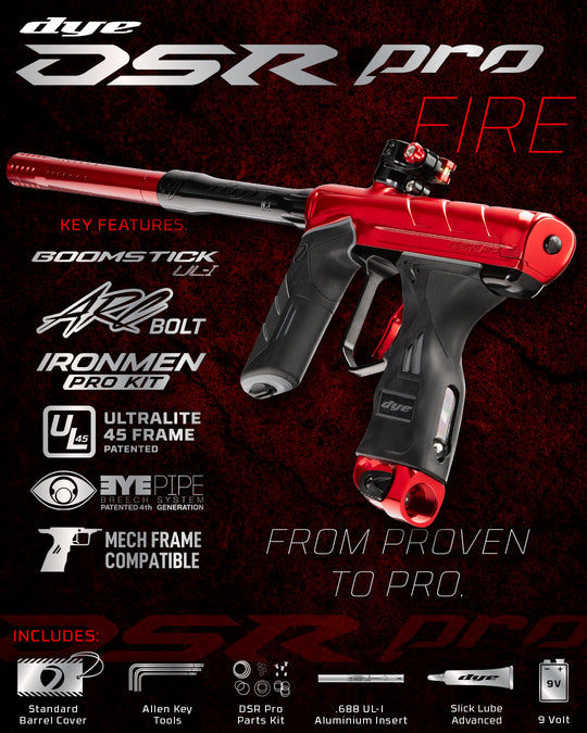 DYE DSR PRO Fire paintball marker – angled side view