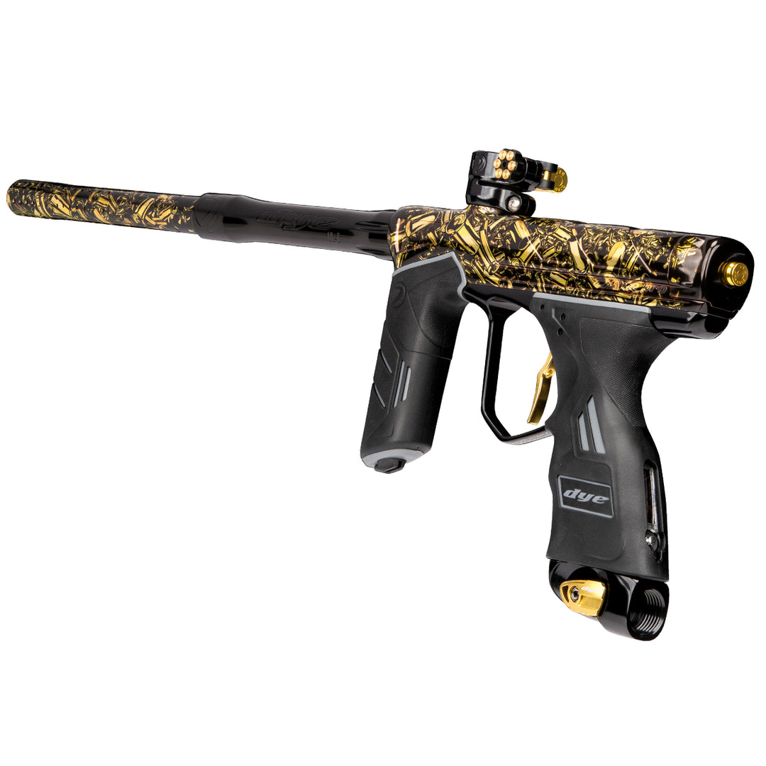 DYE DSR PRO PGA Spent custom paintball marker – top-down detail view