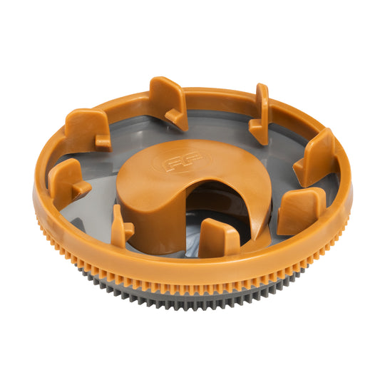 DYE Feed Kit Rotor FF Funnel Brown-gre paintball loader – front view, studio shot