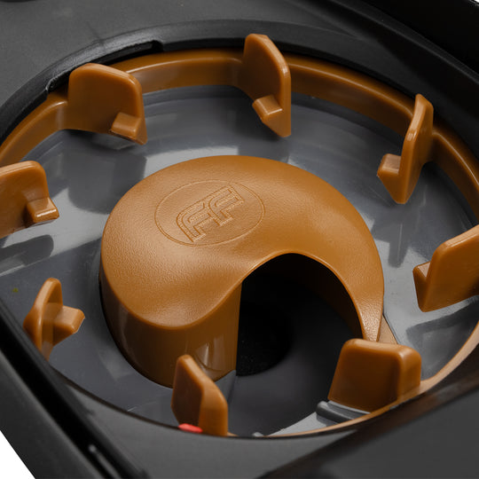DYE Feed Kit Rotor FF Funnel Brown-gre paintball loader – rear / underside view