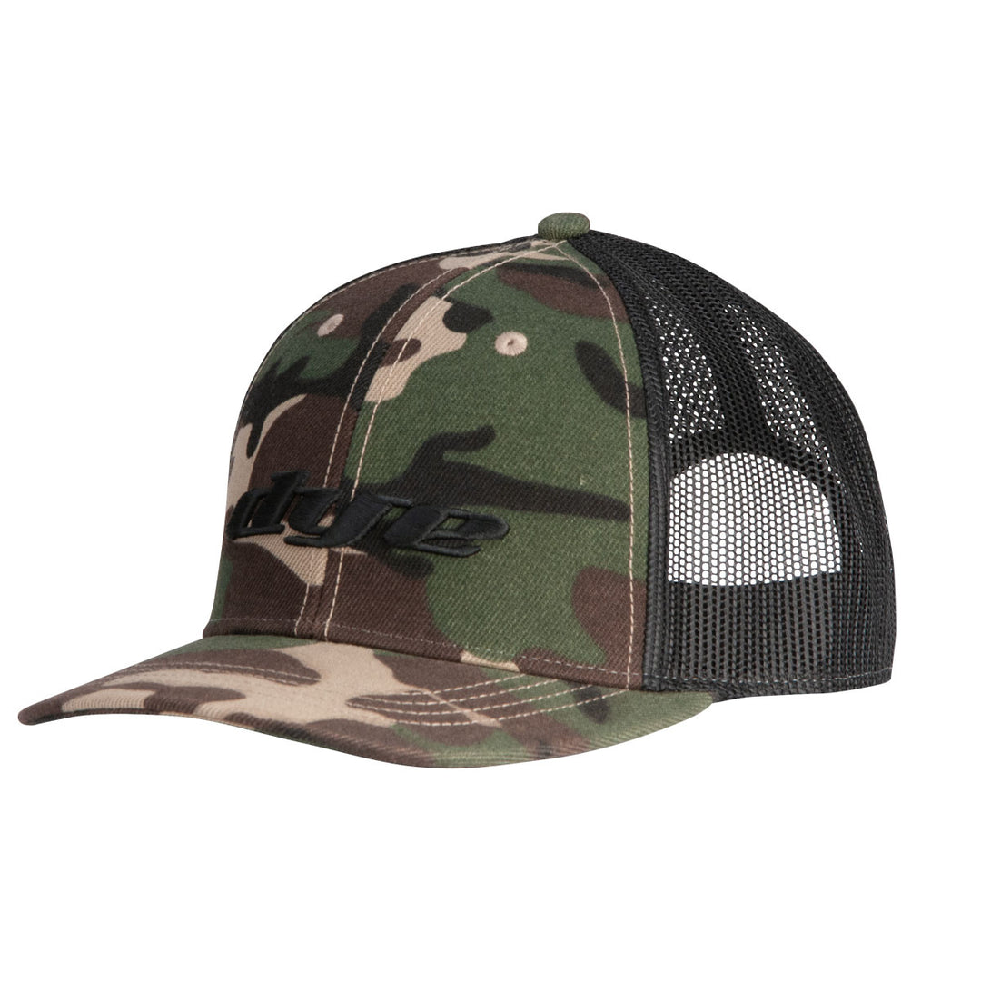 Dye Hat Logo Trucker Camo/Black Snap Back
