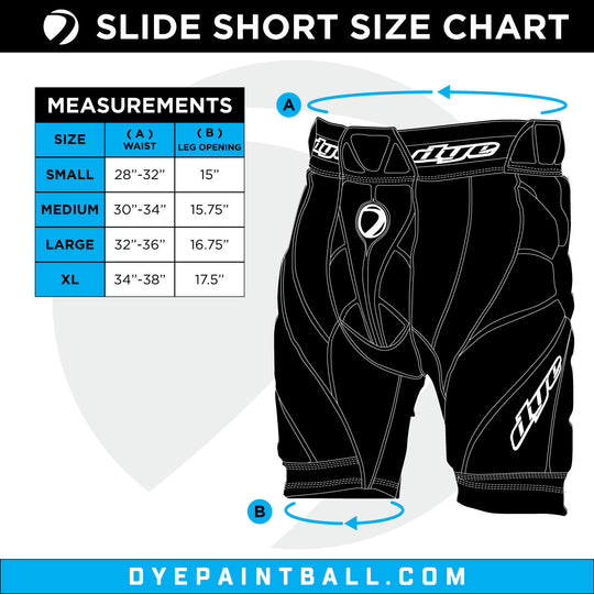 DYE Performance Slide Shorts - Black paintball protective gear – opposite side view