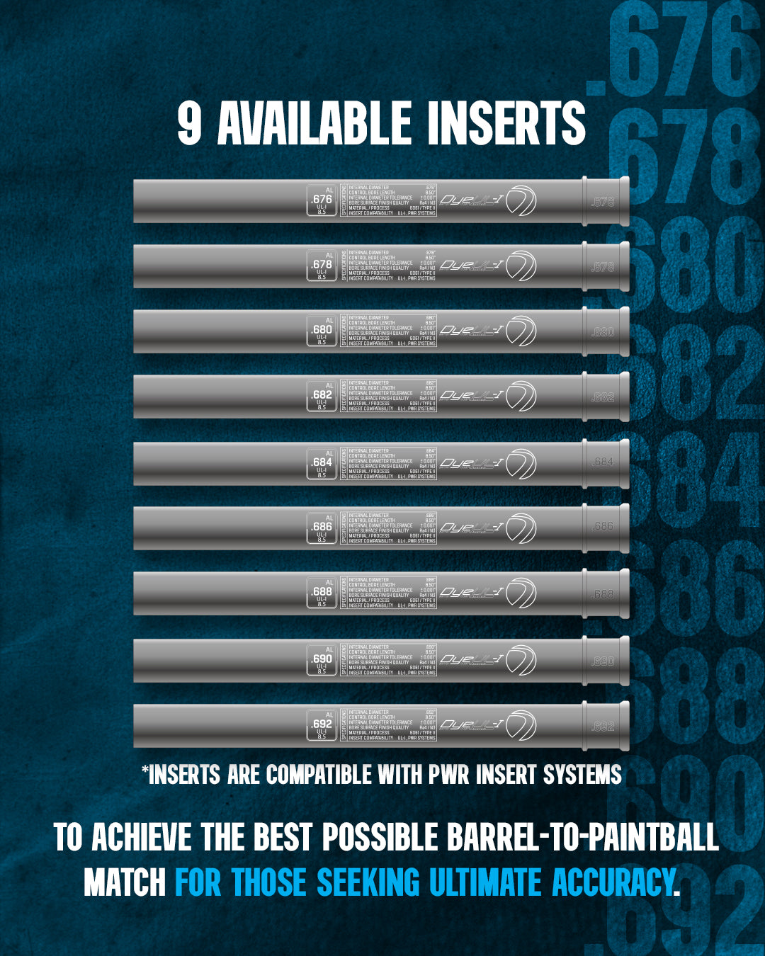 DYE UL-I Barrel Inserts – All Bore Siz paintball barrel insert – front view, studio shot