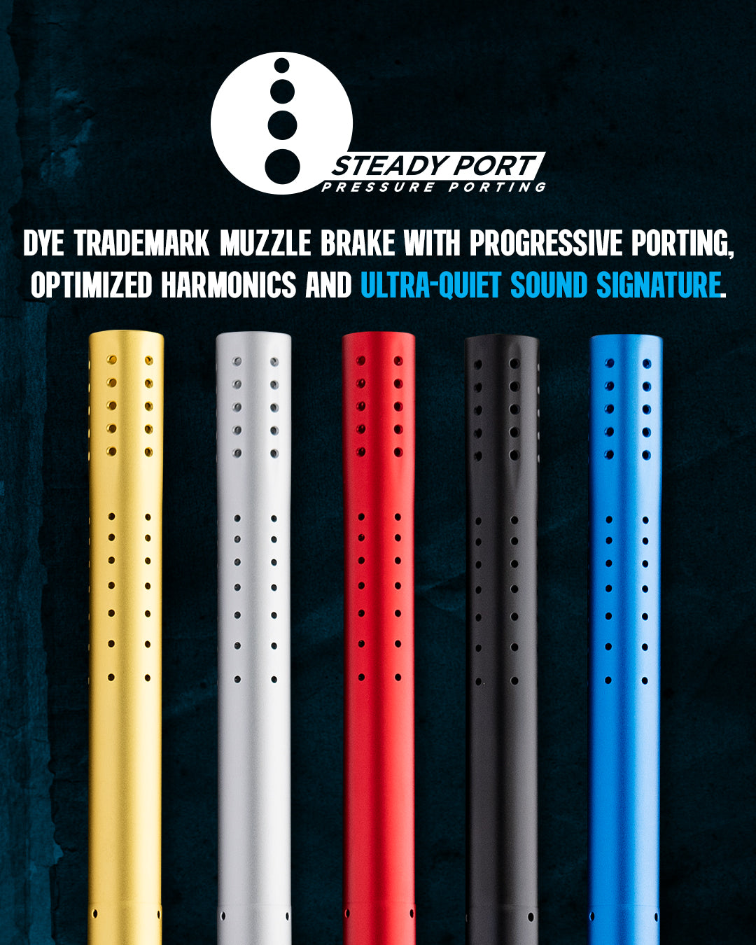 DYE Boomstick UL-I Barrel Tip 14 And 1 paintball barrel – front view, studio shot