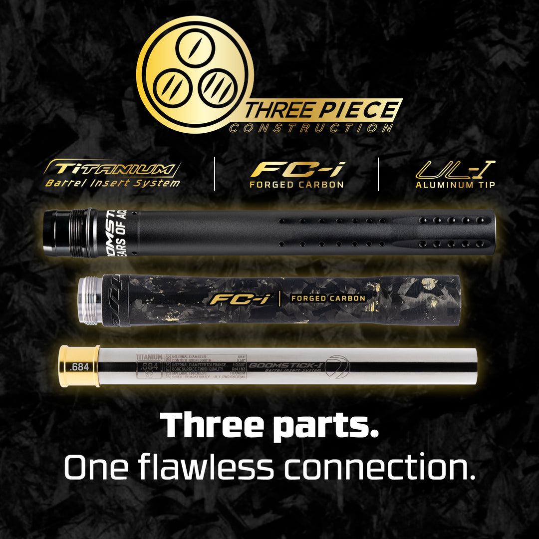 DYE Boomstick-I Ti FC-I forged carbon fiber paintball barrel kit – opposite side view
