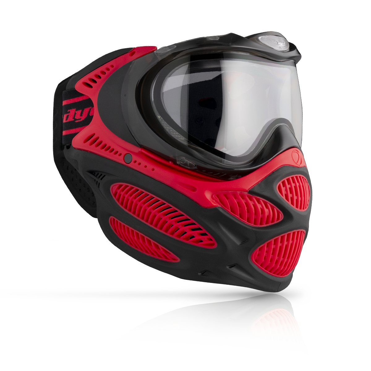 DYE i3 Pro paintball goggle in Fire Red – front view, studio shot