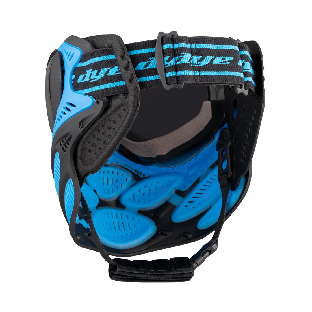 DYE I3 PRO Goggle - Glacier CYAN paintball goggle – rear / underside view