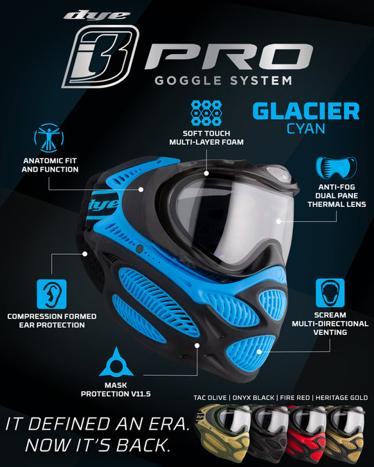 DYE I3 PRO Goggle - Glacier CYAN paintball goggle – opposite side view