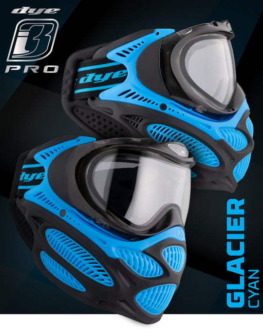 DYE I3 PRO Goggle - Glacier CYAN paintball goggle – top-down detail view