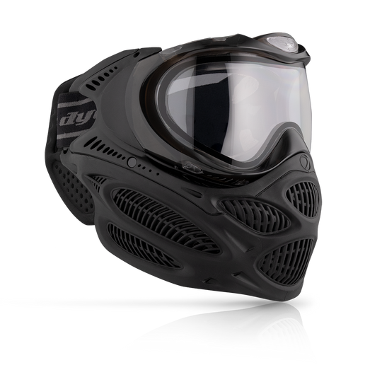 DYE i3 Pro paintball goggle in Onyx Black – front view, studio shot