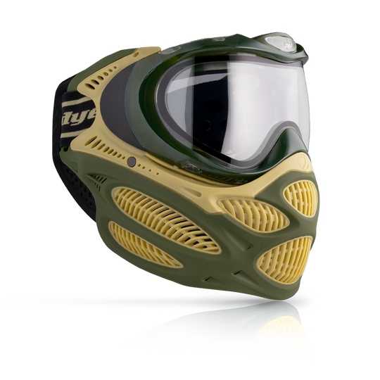 DYE i3 Pro paintball goggle in Tac Olive – front view, studio shot