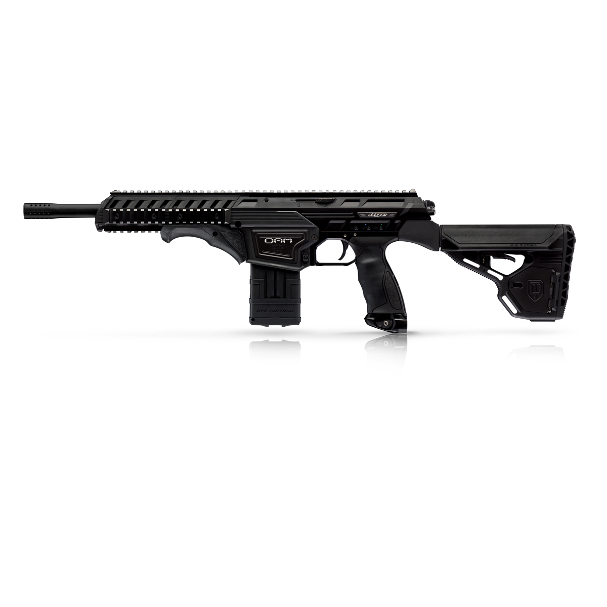 DYE DAM Assault Matrix Marker - Black paintball marker in Black – front view, studio shot